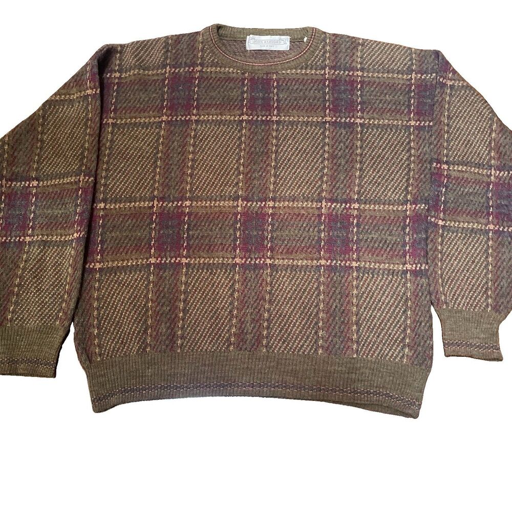 VTG John Ashford Made in Italy Plaid Sweater L Grandpacore Grunge Academia